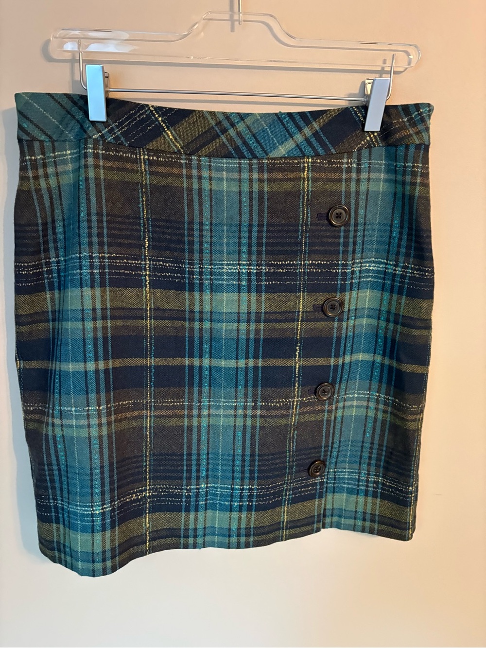 J. Jill Plaid Button-Front Mini Skirt in Teal and Blue | Women's Sz 10P